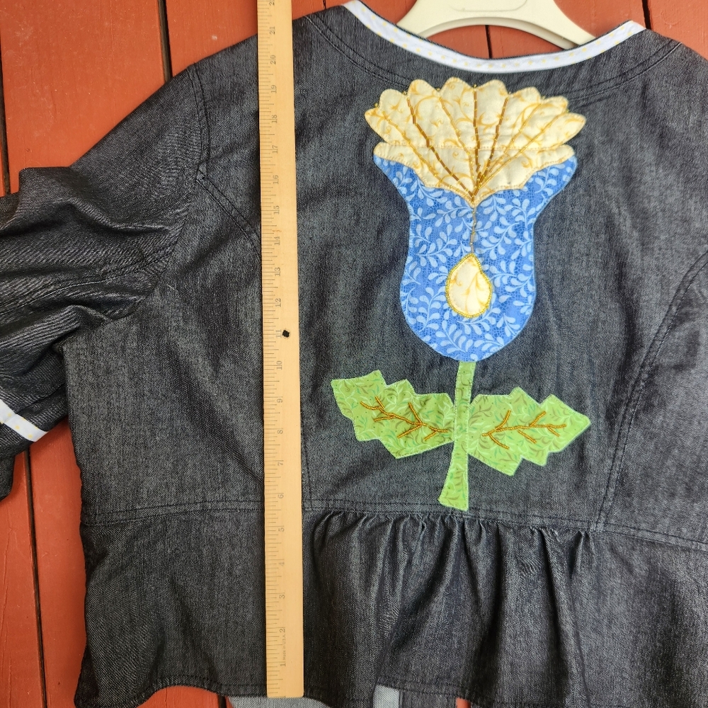 SANDRO Sportswear Women's Jacket Large Black Floral Applique Artsy Boho Peplum - Picture 10 of 12